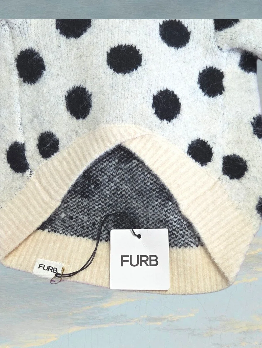 FURB Venice Ivory + Black Polka Dot Dog Hoodie Size Small NWT Luxury Cute Fall